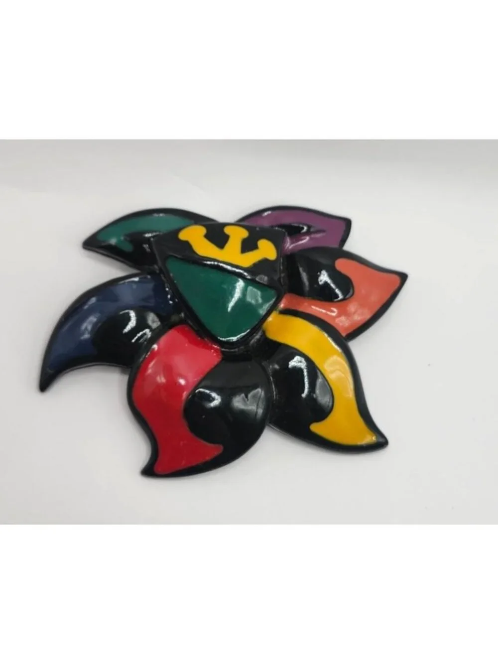 Vintage Pop Art Glossy Resin Flower Pin Multicolor Summer Fun Jewelry
